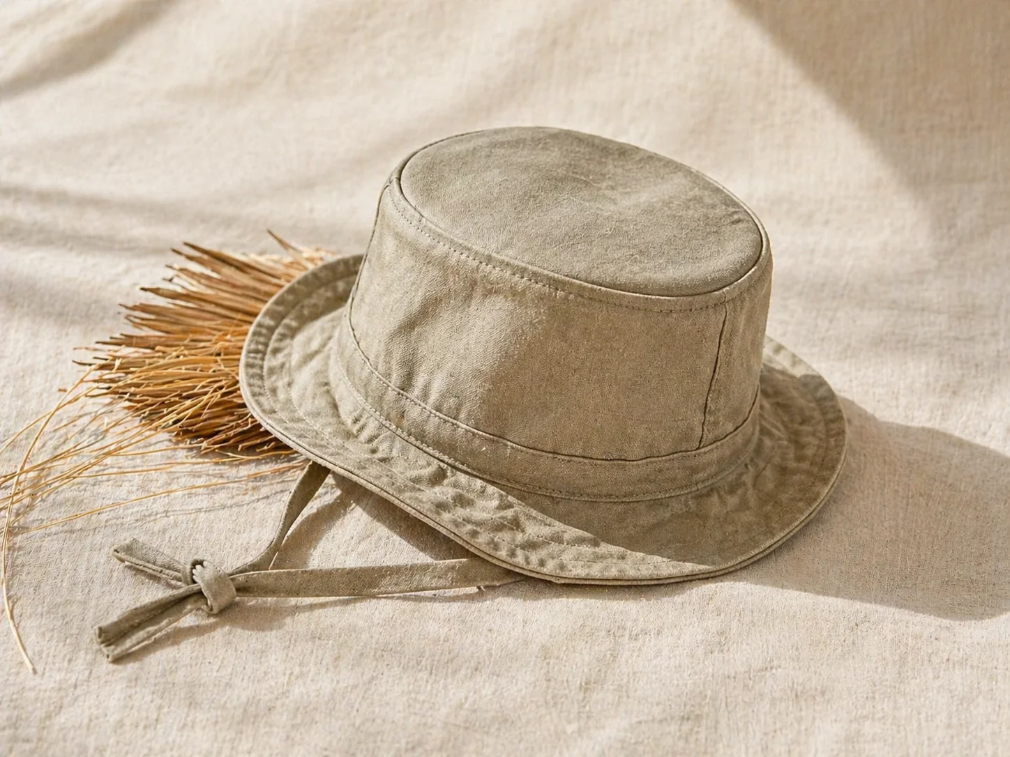Chapéu Safari graduado · linho-sarja · acessório coordenado do conjunto