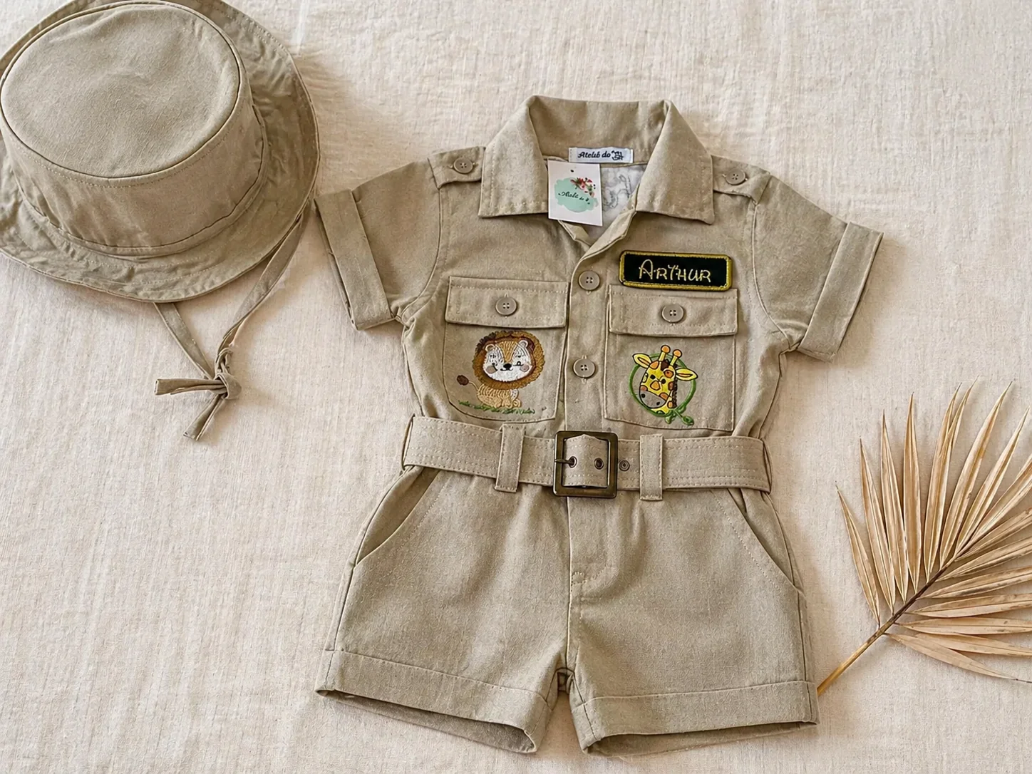 Macacão Safari Curto · bermudão · conjunto com chapéu e cinto · top 1 do ateliê